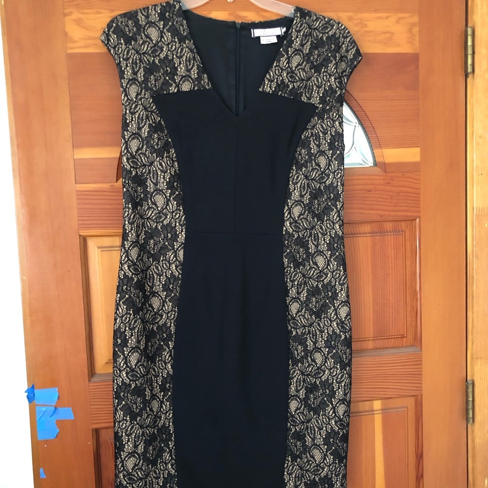 Black Midi Dress with Gold Lace Side Panels